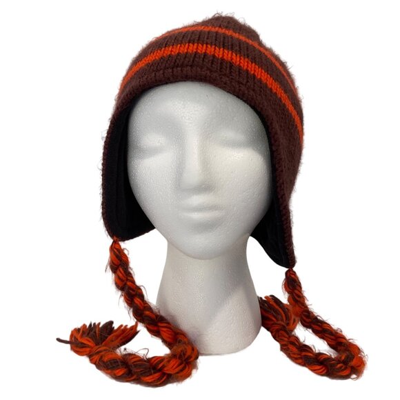 Bundle 2 Columbia  Burgundy & Orange Knit Fleece Lined Earflap and navy blue and - Picture 4 of 15